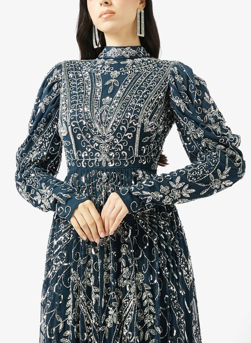 MARYISA High Neck Sequin Maxi Dress - Image 3